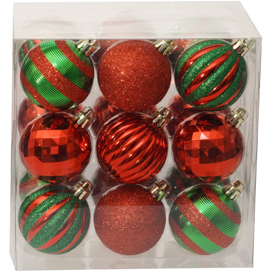 Holiday Time Christmas Ornaments Traditional 60mm Shatterproof, Set of