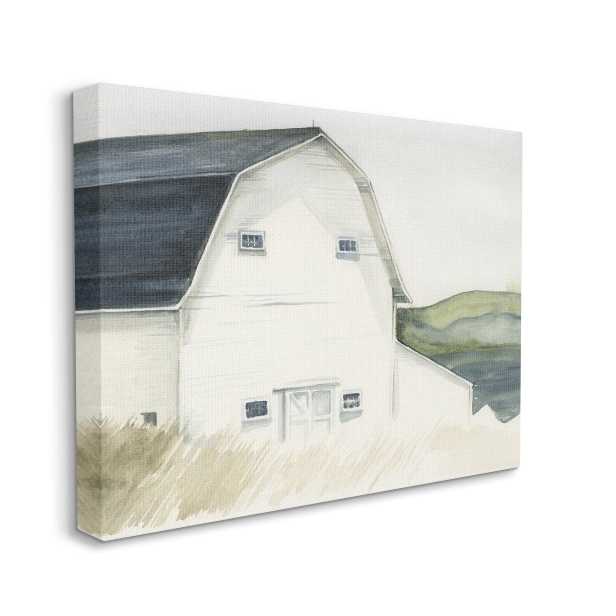 Stupell Industries White Farmhouse Barn Rural Grassland Countryside Farmhouse Painting Gallery-Wrapped Canvas Print Wall Art, 20 x 16, Design by Jennifer Paxton Parker