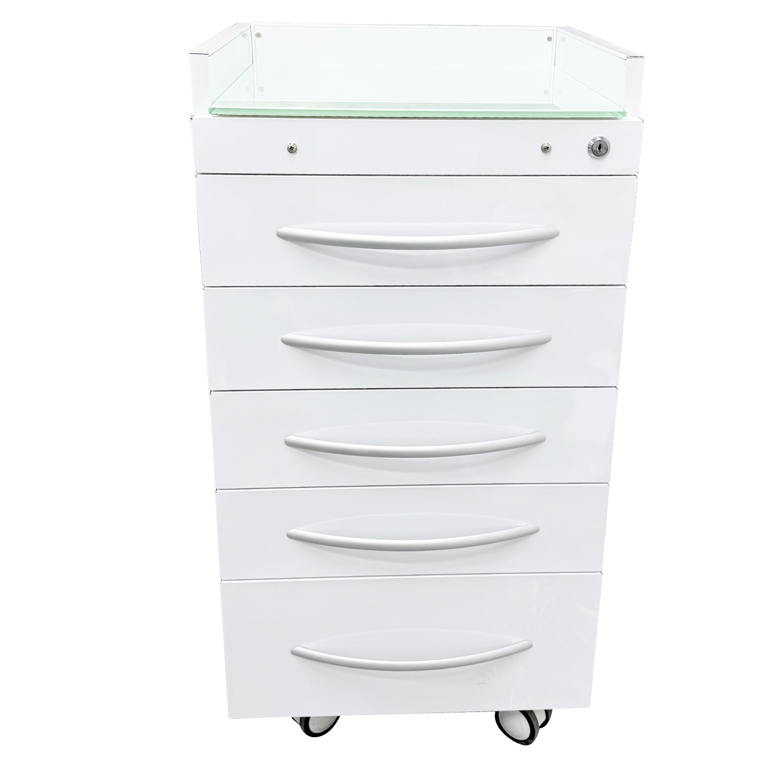 5 Drawers Dental Assistant Mobile Cabinet Office File Storage Cart Lockable Moving Side Cabinet with Lock and 2 Pallets White