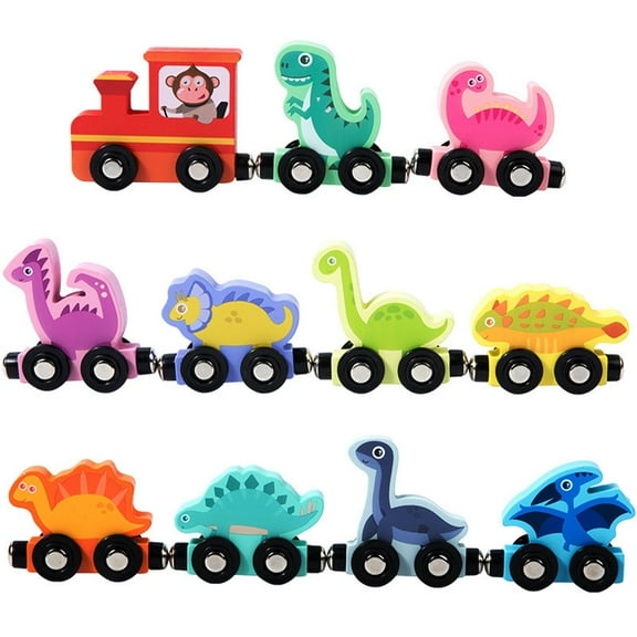 FEOLGEHLY Toddler Dinosaur Toys for Kids 2-4 3-5 5-7, 11 Magnetic Wooden Train Set for Toddlers Dinosaur Train Montessori Toys for Toddlers, Preschool Learning & Fun and Activities for Kids