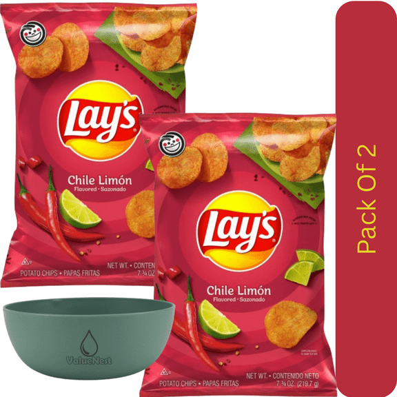 Lay’s Chile Limón Flavored Potato Chips, 7.75 oz Bag With Olive Green Bowl By ValueNest