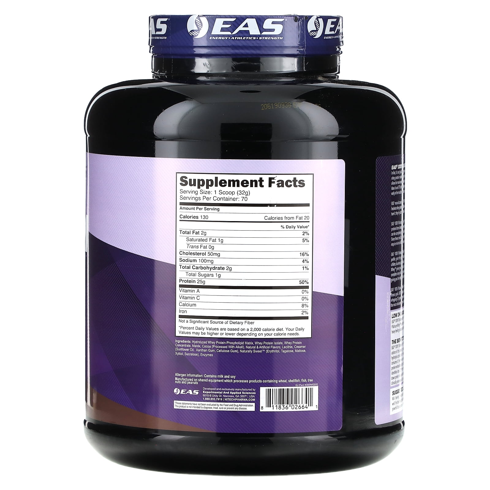 EAS 100% Platinum Whey Powder - 25g Protein, Anti Catabolic, 5.5g BCAAs - 5lb Chocolate Ice Cream