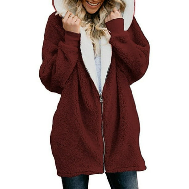 Sexy Dance chaqueta con capucha esponjosa para mujer, chaqueta de invierno de talla grande con cremallera completa, abrigos con capucha de lana frontal abierta