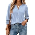 thumbnail image 6 of Women Blouses Button Down Shirts Dressy Business Casual 3/4 Length Sleeve Tops Summer Fall Fashion Clothing,L, 6 of 7