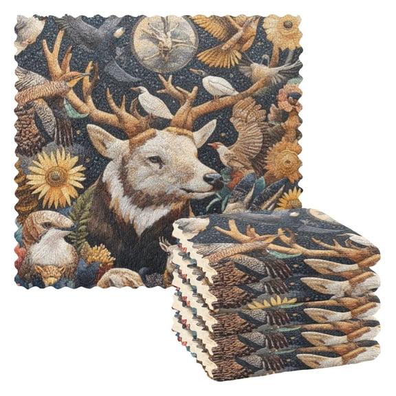 6 Pieces of Kitchen Towels 11x11Inch Kitchen Dish Cloths Kitchen Dish Towels Reuseable Cleaning Cloths Brown Bird Flock