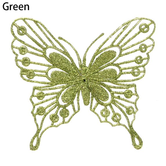 New Gold Powder Glitter New Year Decor Christmas Butterfly Fake Butterfly Christmas Tree Decorations Home Xmas Ornaments GREEN