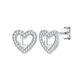 thumbnail image 1 of Pendientes de botón de corazón inicial Silvora para mujeres y niñas plata esterlina letra L con Zirconia cúbica, 1 of 8