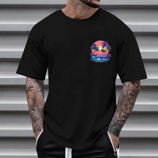 Tops para hombre, blusas y camisas de cuello redondo y manga corta para hombre, blusas casuales de cuello redondo con estampado de moda para hombre, blusas de cuello redondo y manga corta para hombre.