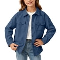 thumbnail image 5 of Wilark Girls Fall Corduroy Shirt Jackets Loose Fit Lightweight Long Sleeve Collared Casual Trendy Kids Shackets with Pockets Blue 10, 5 of 7