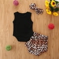 thumbnail image 4 of Fesfesfes Newborn Infant Baby Bodysuit Girls Solid Sleeveless Romper Leopard Shorts Outfits Set, 4 of 8