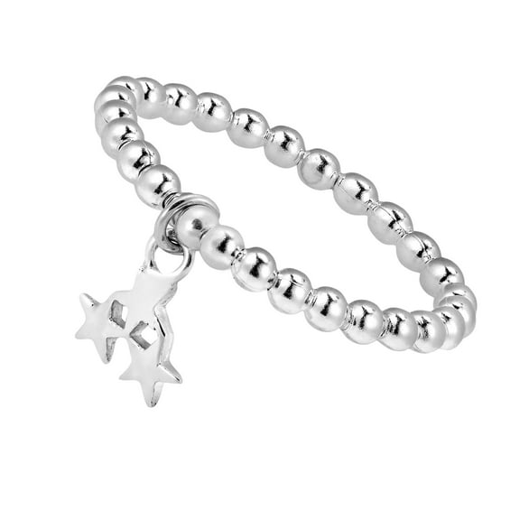 Dainty Trinary Stars Elastic Elastic Beads Sterling Silver Band Ring-6