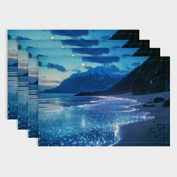 SHERONV Blue Ocean Table Mats Placemat Beach Theme Placemats Set of 4 Coastal Nautical Placemats for Dining Table Indoor Outdoor Kitchen Starfish Seashell Conch Decor Table Place Mats 18x12in