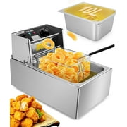 Qhomic 1500W 6L Electric Deep Fryer with Removable Basket and Lid Stainless Steel Large Single-Cylinder Countertop Fryers for Home Kitchen Ideal for Fish, Turkey, French Fries