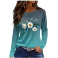 thumbnail image 4 of Uootdi Long Sleeve Shirts for Women Early Fall Fashion Basic Trendy Crew Neck Striped Floral Gift Printed Casual Tops, 4 of 5
