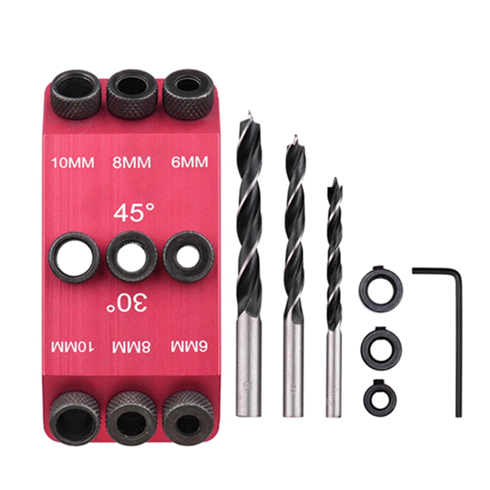 Hole 3pcs Drill Bits 6mm 8mm 10mm Drill + 30 45 90 Degree Guide Jig Drill Guide Pocket Hole Jig Woodwork Guides Multi Angle Positioner For Woodworking