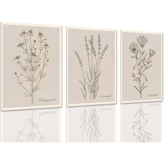 FCCUYE Kitchen Wall Art ,Botanical Wall Art Plant Canvas Framed Sage Green Herbs Rosemary Plants Painting Pictures Dining Room Wall Decor Set of 3 Lemonbalm Artwork for Farmhouse Kitchen Home Decor