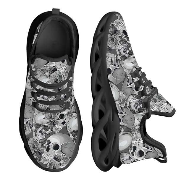 Zapatos planos con estampado de calavera para mujer, zapatillas informales cómodas con cordones para mujer, zapatillas de plataforma ligeras
