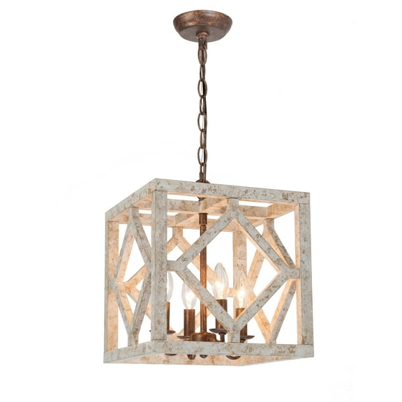 LNC 4-Light Square Wooden Chandelier for Kitchen Island