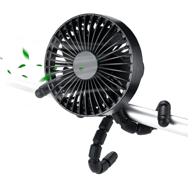 Portable Fan, Stroller Fan Flexible Tripod Clip on Fan, 1800mAh Type-C Rechargeable Ultra Quiet Desk Fan for Car Seat Cradle BikeBlack