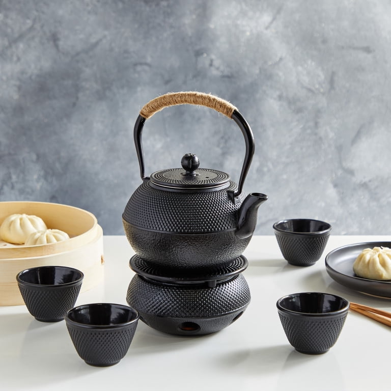 6-Piece Japanese Cast Iron Tea Set – 26 Oz Teapot With Trivet & Cups, Enamel Interior