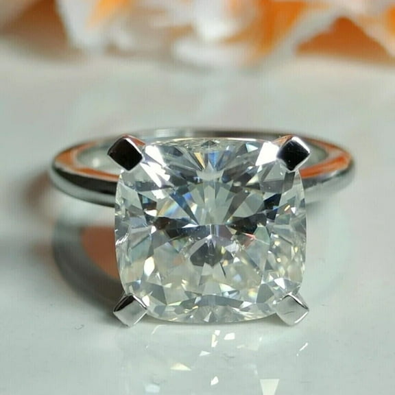 Forever Jewels 3Ct Cushion Cut Moissanite Women Solitaire Engagement Ring 14K White Gold Plated