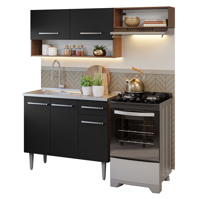 Cocina Integral 165cm con Tarja Marrón/Negro Emilly Madesa 09