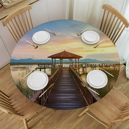 

QZHH Sunset Scenery Round Tablecloth 100% Polyester Table Cover Various Sizes Machine Washable Home Decoration 42 -46