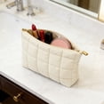thumbnail image 3 of Hyknon Makeup Bag Travel Toiletry Bag, Quilted Simple Cosmetic Pouch with Zipper, Portable Nylon Makeup Organizer Case, Lightweight Puffy Storage Bag for Women Work Trips Vacations Daily, White, 3 of 6