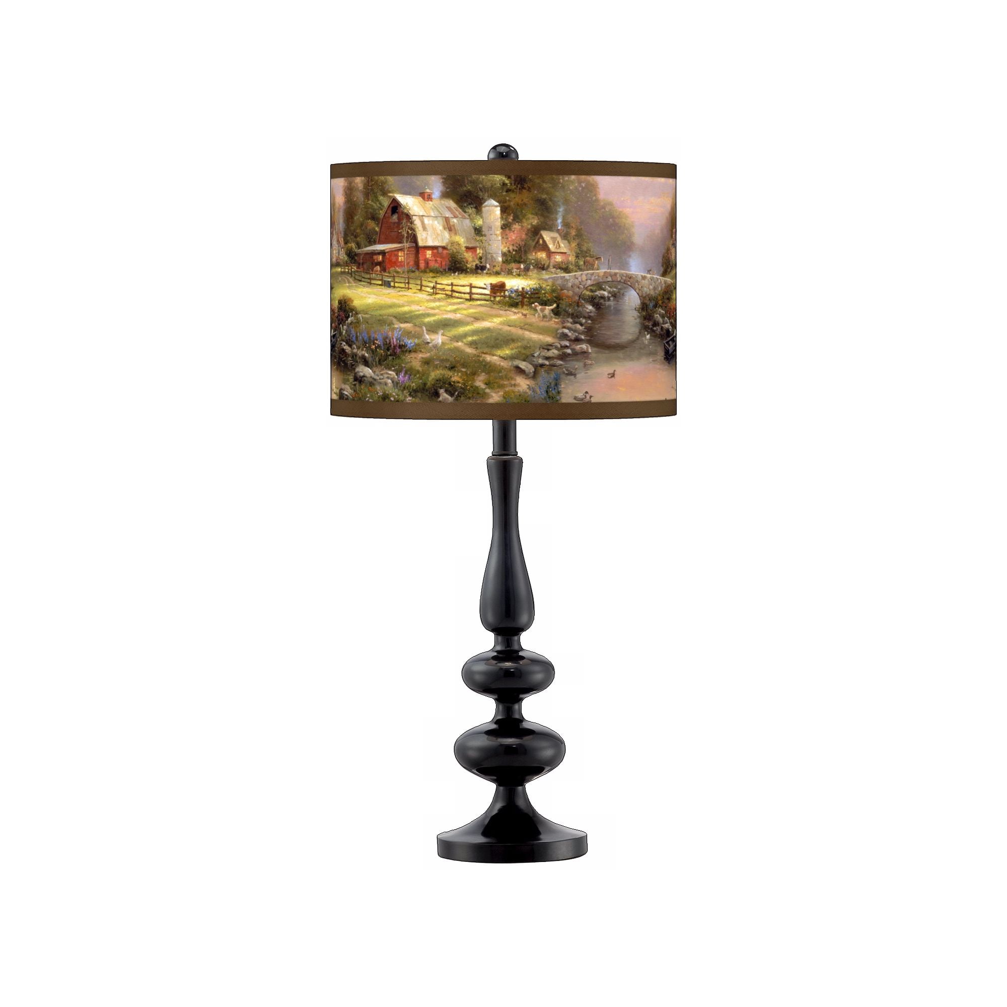 Thomas Kinkade Sunset At Riverbend Farm Black Table Lamp Com