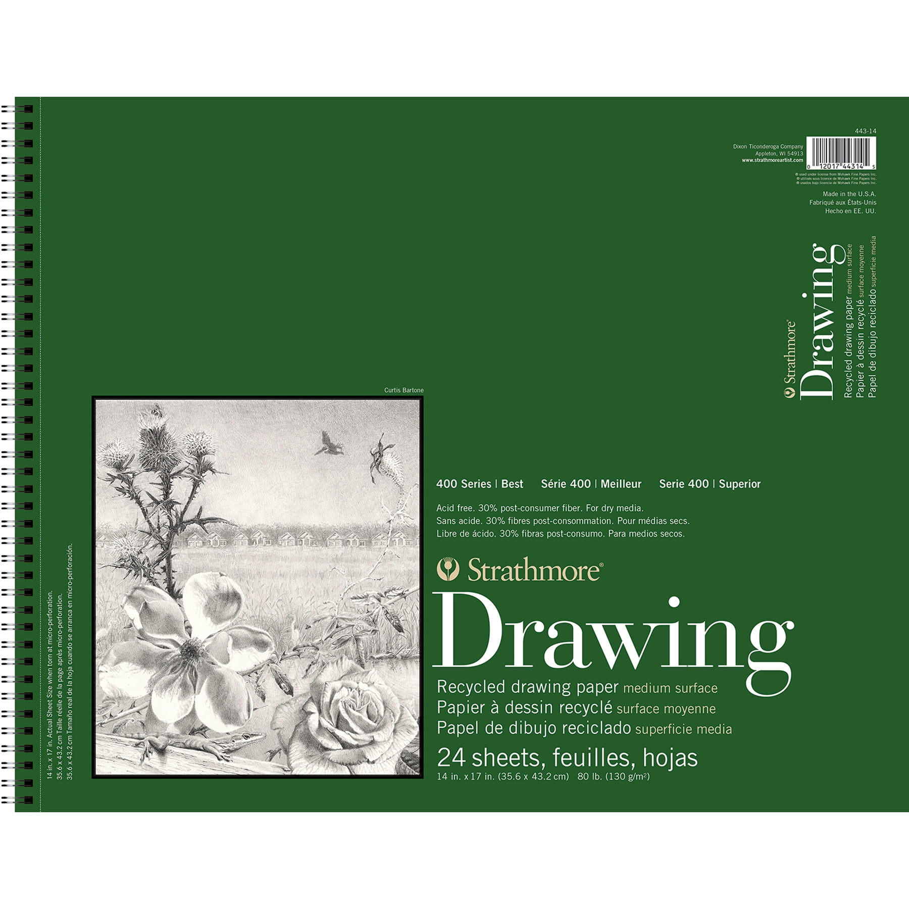 Strathmore 400 Series Drawing Pad, Recycled, Top Wire Binding, 24 Sheet, 14x17 inch, Pack of 3
