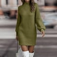 thumbnail image 2 of CharmCyan Women's Knitted Dress Turtleneck Winter Sweater Dress Knitted Dresses Midi Plain Long Wool Dress Army Green L, 2 of 9