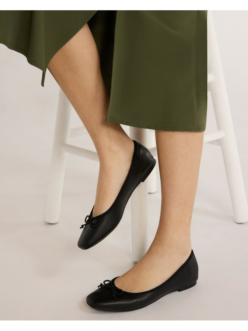 Stunner Women's Slip-On Ballet Flats - Soft Pointed Toe, Bow Detail, Dark Green, Size 7