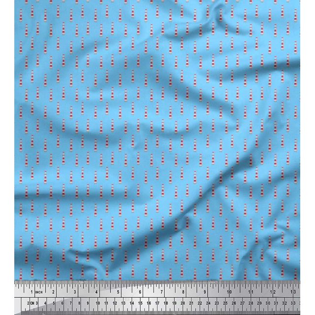 Soimoi Blue Poly Georgette Fabric Lighthouse Nautical Print Fabric by Yard 42 Inch Wide
