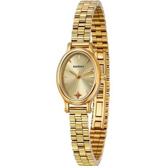 Ladies Quartz Wrist Watch Stainless Steel Band Small Gold Fashion BERNY Small Gold Watches for Women, Dainty Luxury Oval  main image 4