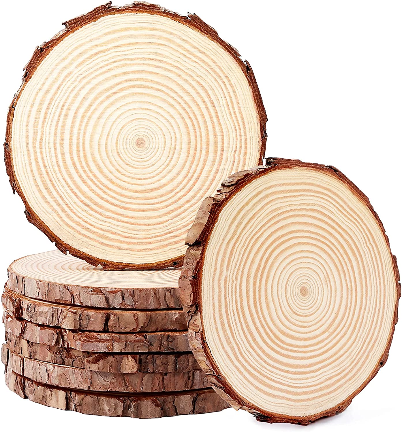 Natural Wood Slices 8 Pcs 6.0-6.3 Inches Craft Wood kit Unfinished Wood  Slices with Hole For Arts and Crafts DIY Halloween Christmas Ornaments 