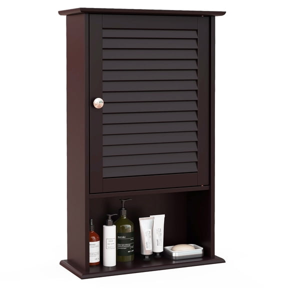 Gymax Bathroom Wall Mount Storage Cabinet Single Door w/Height Adjustable Shelf