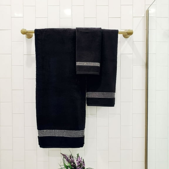 Sparkles Home Stripe Rhinestone 3 Piece Towel Set Purple Bath Towel,Fingertip Towel,Hand Towel