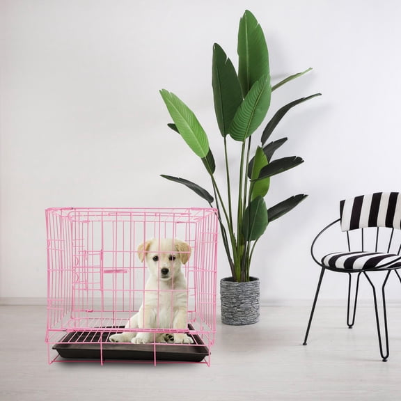 STOBOK Folding Dog Cage Pink Iron Durable Pet House for Safe Travel