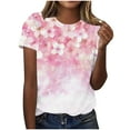 thumbnail image 2 of Otvok Womens Round Neck Floral Print Casual Print Round Neck Short Sleeve Pink Tops, 2 of 6