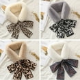 thumbnail image 2 of Women Winter Faux Rabbit Fur Collar Leopard Print Ribbon Tied Bow Scarf Warm, 2 of 6