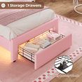 thumbnail image 5 of Twin Size Upholstered Platform Bed with Storage Drawer & LED Lights, Velvet Crystal Button Princess Bed Girl Bed Adjustable Headboard, Wood Slats Support, No Box Spring Needed, Pink, 5 of 9