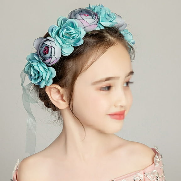 WHAMVOX Hemoton Bridal Rose Crown Handmade Floral Wreath Lifelike Simulation Headband for Wedding Blue