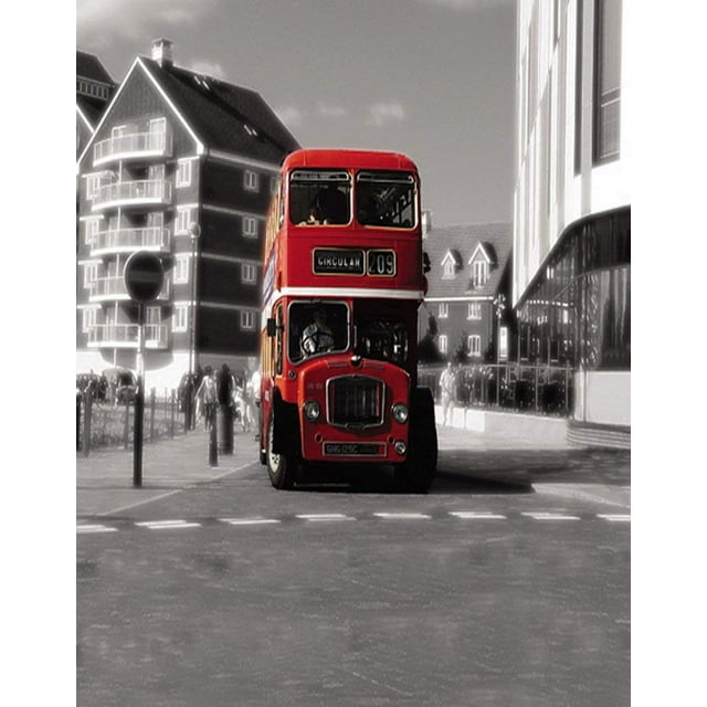 ABPHOTO Polyester Street View Red Bus Photography Backdrops Photo Props Studio Background 5x7ft