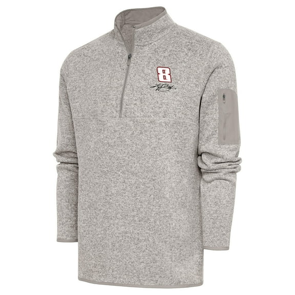 Men's Antigua Oatmeal Kyle Busch Fortune Quarter-Zip Pullover Jacket