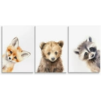 Explorers Escape Canvas Art, Boy's Adventure with Bear & Fox Prints, Mountainous Landscape Kids Room Decor, Woodland Animal Wall Art for Children's(Only canvas)