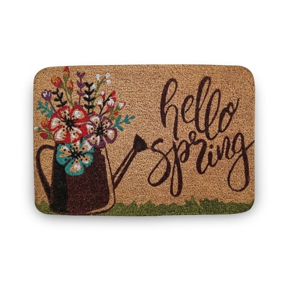 Floral Spring Coir Door Mat for Front Door,Flower Welcome Mat for Garden,Floral Front Door Decor,Summer Doormat,Welcome Doormat,Home Decor,Front Back Door Mat,Coral Velvet Rug 17”x30”