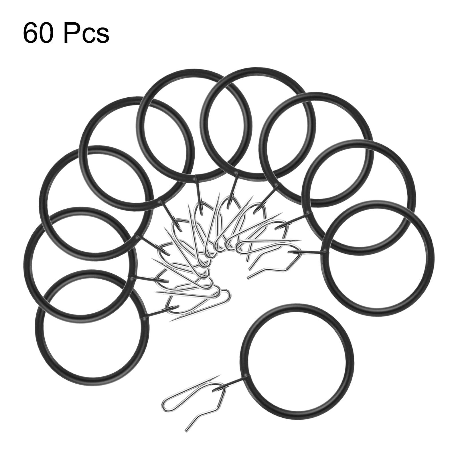 Unique Bargains 60Pcs Durable Curtain Hook Rings with Secure Pin-on Hooks Black 1.5"