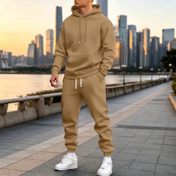 Resicozy Track Suits for Men 2 Piece Hoodies With Sweatpants Sets Casual Running Jogging Sport Suit Khaki 4XL