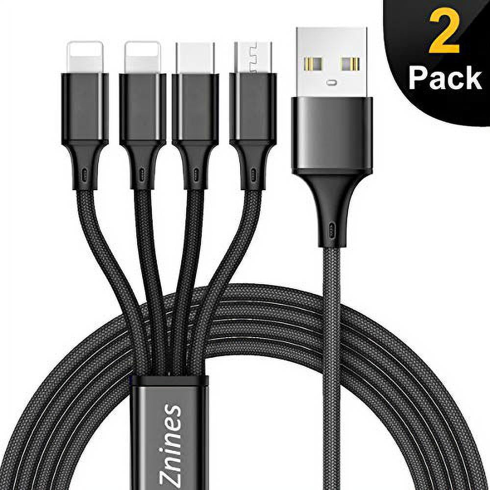 Charging Only 2Pack 6ft Nylon Braided Universal 3 in 1 Multiple Ports Devices USB Charging Cord with Gold-Plated iOS/Type C/Micro USB Connectors for Phones Tablets Upgraded Multi Charger Cable 