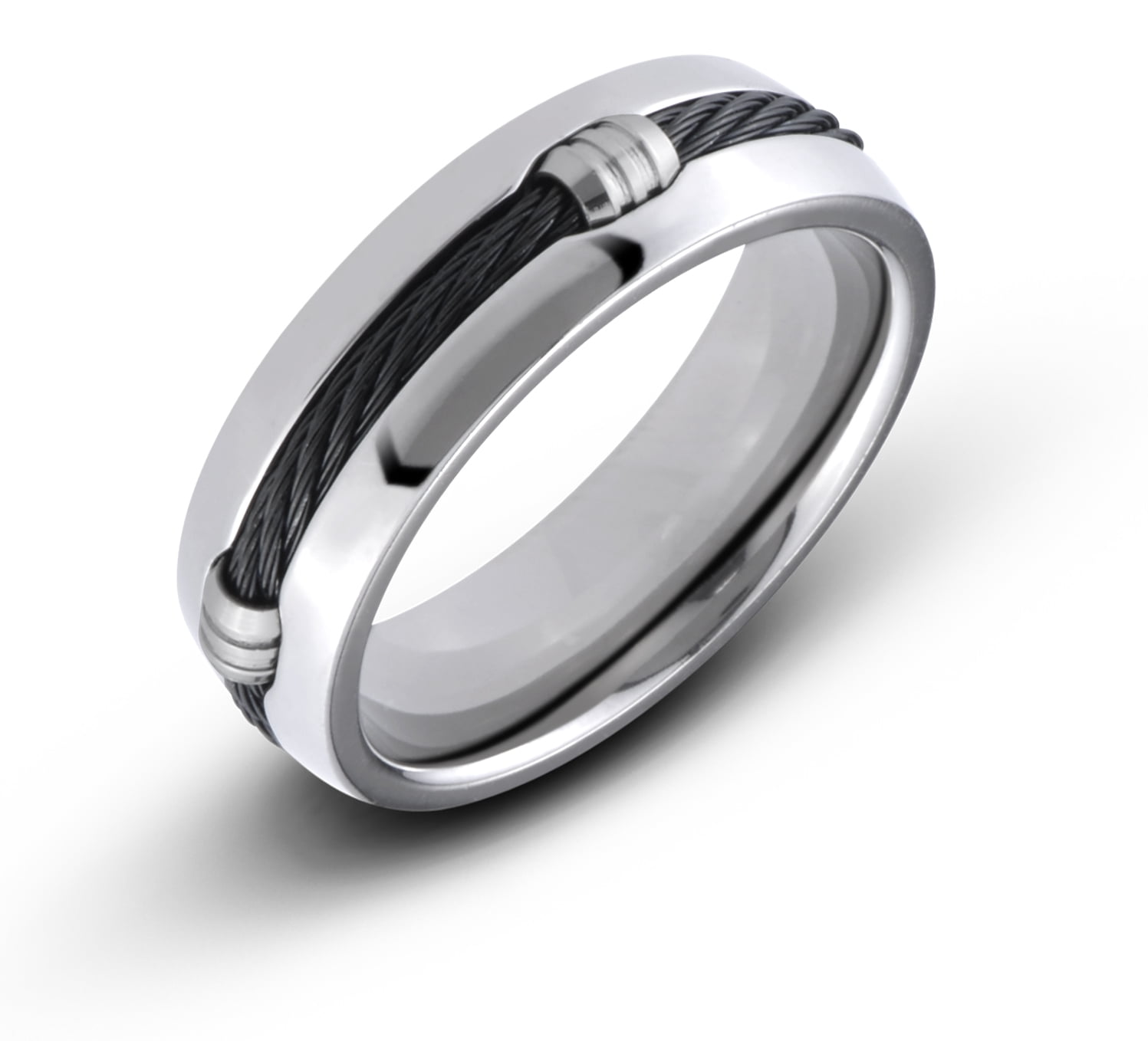 Eternal Bond 7MM Men's Titanium Black Cable Barrel Ring